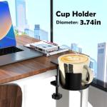 ONDAIUN Large Desk Cup Holder Clamp， Anti-Spill Cup Holder for Your Desk or Table,Cup Holder Inner Diameter 9.5cm，Capacity 5kg/11lb Compatible with Universal Cup, Bottles(Black) (Desk Cup Holder)