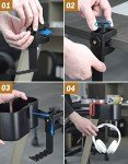 yamagahome Desk Cup Holder, 2 in 1 Table Cup Holder with Headphone Hanger, Anti-Spill Tableside Cup Holder for Water Bottles, Wheelchairs, Workstations, Gaming Desk Accessories Black