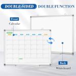 WALGLASS Dry Erase Calendar Whiteboard for Wall, 24" x 18" Double-Sided Monthly Calendar White Board with Silver Aluminum Frame, Hanging or Wall Mount Whiteboard for Home, Office, School