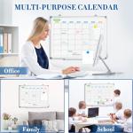 WALGLASS Dry Erase Calendar Whiteboard for Wall, 24" x 18" Double-Sided Monthly Calendar White Board with Silver Aluminum Frame, Hanging or Wall Mount Whiteboard for Home, Office, School