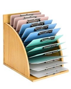 HULISEN Clipboard Holder, Wooden Clipboard Organizer with Raised Side Panel, Clipboard Storage Rack for Classroom and Office, Clip Boards not Included