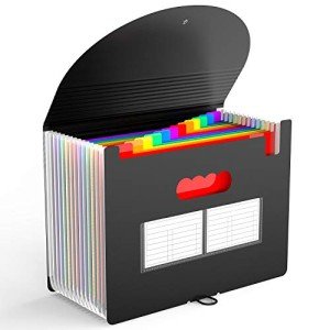 Maimis Accordion File Folder, 12 Pocket Expanding Desktop File Keeper with Labels, Portable Monthly Bill Receipt Document Storage Organizer, Letter/A4 Size