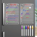 2 Pcs Acrylic Magnetic Dry Erase Board for Fridge, 12"X8" Clear Magnetic to Do List White Board, Acrylic Dry Erase to Do List for Refrigerator, Magnet Whiteboard with 6 Markers