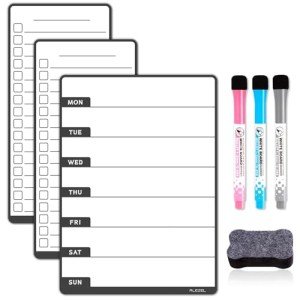ALEZEL Weekly Dry Erase Board for Fridge, Magnetic Meal Planner Whiteboard Set - Includes Weekly Calendar for Refrigerator & 2 to Do List White Boards, 3 Markers + Eraser