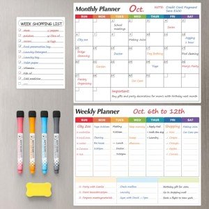Dry Erase Magnetic Calendar for Refrigerator, 3 Pack- Monthly & Weekly & Daily Planner Magnet Whiteboard for Fridge Wall Door - Shopping, Meal/Menu, to Do List, Family Schedule Planning Board (C)