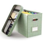 Oterri File Organizer Box with Lid, Hanging Filing File Box with Mesh Pocket, Document Organizer Box for Letter Files, Portable Storage Box(1 PCS, Green)