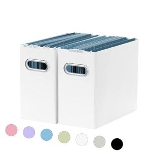 Oterri File Organizer, Small Storage Box, Cardboard File Folder Organizer, Collapsible File Box, Hanging File Organizer for Letter Size, Portable File Box with Handle, Only Box（White，2 Packs）