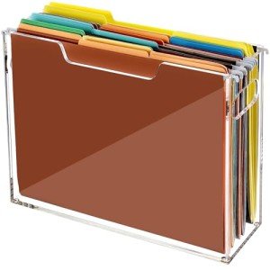 Tfirhuoe Acrylic File Folder Organizer, Clear Hanging File Organizer Box for Letter Size, Desktop File Holder with Handles, Slim Filing Storage Box for Desk Office Home Work -1 Pack