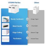 Oterri File Organizer, Small Storage Box, Cardboard File Folder Organizer, Collapsible File Box, Hanging File Organizer for Letter Size, Portable File Box with Handle, Only Box（White，2 Packs）