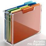Tfirhuoe Acrylic File Folder Organizer, Clear Hanging File Organizer Box for Letter Size, Desktop File Holder with Handles, Slim Filing Storage Box for Desk Office Home Work -1 Pack