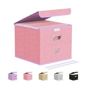 Oterri File Organizer Box,File Box,Small File Cabinet for Letter Folders,Pink Portable Filing Box,Collapsible File Organizer Box for Office/Decor/Home-1 Pack - without Folders