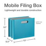 Pendaflex Mobile File Box with Handles, Portable Document Storage, File Bin for Home and Office, Easy Set Up, Collapse Down and Store Away, 13"W x 10"H x 6.5"D, Holds Letter Size Files, Teal (126120)