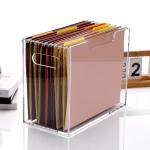 DINGHUO Acrylic File Folder Organizer Box, Letter Size Hanging File Organizer, Clear File Holder with Handles, Desktop Office Supplies Filing Storage Crate for Home Work School - 1 Pack