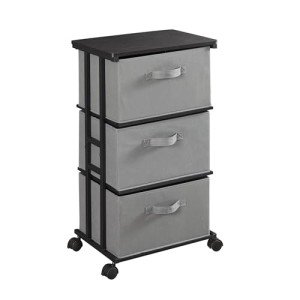 MAX Houser Dresser Tower with 3 Drawers for Bedroom, Fabric Storage Organizer Unit, Chest of Drawers with with WoodTop, Small Vertical Storage for Guest Room, Closet, Entryway, Nursery (Grey)