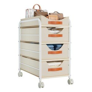 DIMJ Closet Organizers and Storage 4 Tier - Fabric Clothes Drawer Storage Bins, Stackable Rolling Storage Cart with Wheel, Small Dresser for Closet Bedroom Nursery Office