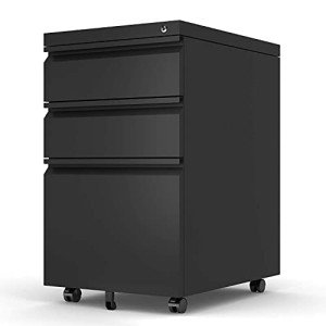 GangMei File Cabinet for Home Office, 3 Drawers File Cabinets with Lock, Rolling Under Desk Filing Drawer on Wheels