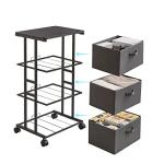 MAX Houser Dresser Tower with 3 Drawers for Bedroom, Fabric Storage Organizer Unit, Chest of Drawers with with WoodTop, Small Vertical Storage for Guest Room, Closet, Entryway, Nursery (Grey)