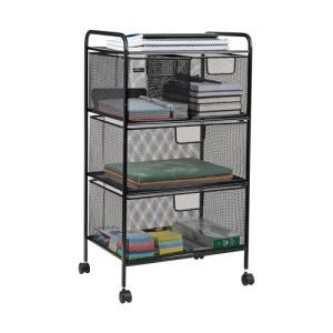 Mind Reader Cart with Drawers, Office Organizer, Utility Cart, Bathroom, Kitchen, Metal Mesh, 16"L x 11"W x 29"H, Black