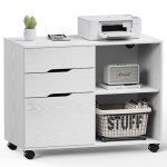 File Cabinet 3 Drawer - Storage Filing Cabinets Office Drawers White Printer Stand Lateral Mobile Under Desk Organizer Wooden with Wheels Adjustable Shelves for Home, Room, Small Spaces, White