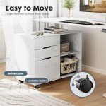 File Cabinet 3 Drawer - Storage Filing Cabinets Office Drawers White Printer Stand Lateral Mobile Under Desk Organizer Wooden with Wheels Adjustable Shelves for Home, Room, Small Spaces, White