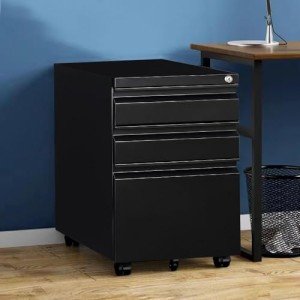 Panana 3 Drawers Filing Cabinets, Mobile File Metal Cabinet Under Desk Drawers on Casters Rolling Office Cabinet for Home Office Furniture, Fully Assembled (Black)