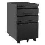 Bonnlo Black 3-Drawer Locking File Cabinet, Rolling Under Desk Mobile Office Drawer with Pencil Tray, 14.6" W x 17.7" D x 23.6" H