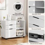File Cabinet 3 Drawer - Storage Filing Cabinets Office Drawers White Printer Stand Lateral Mobile Under Desk Organizer Wooden with Wheels Adjustable Shelves for Home, Room, Small Spaces, White