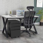 Bonnlo Black 3-Drawer Locking File Cabinet, Rolling Under Desk Mobile Office Drawer with Pencil Tray, 14.6" W x 17.7" D x 23.6" H
