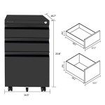 Bonnlo Black 3-Drawer Locking File Cabinet, Rolling Under Desk Mobile Office Drawer with Pencil Tray, 14.6" W x 17.7" D x 23.6" H