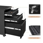Bonnlo Black 3-Drawer Locking File Cabinet, Rolling Under Desk Mobile Office Drawer with Pencil Tray, 14.6" W x 17.7" D x 23.6" H