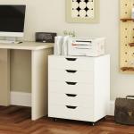 LOKO 5-Drawer Storage Cabinet, Versatile Storage Drawer of Chest with Lockable Wheels, Mobile Office Lateral File Cabinet Under Desk, Modern Dresser for Home Office, Study Room (White)