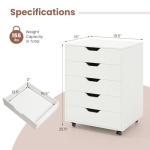 LOKO 5-Drawer Storage Cabinet, Versatile Storage Drawer of Chest with Lockable Wheels, Mobile Office Lateral File Cabinet Under Desk, Modern Dresser for Home Office, Study Room (White)