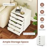 LOKO 5-Drawer Storage Cabinet, Versatile Storage Drawer of Chest with Lockable Wheels, Mobile Office Lateral File Cabinet Under Desk, Modern Dresser for Home Office, Study Room (White)