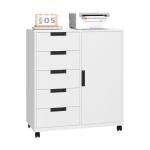 LISSIMO 5 Drawer Metal Storage Cabinet with Doors,Dresser Chest with Doors and Shelves,Mobile File Cabinet Printer Stand Storage Cabinets for Home Office(White)