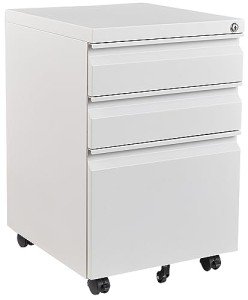 Fesbos 3 Drawer Mobile Metal File Cabinet, White Filling Cabinet with Lock, Pre-Built Office Storage File Cabinet with Wheels Under Desk - Assembled Required