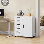 LISSIMO 5 Drawer Metal Storage Cabinet with Doors,Dresser Chest with Doors and Shelves,Mobile File Cabinet Printer Stand Storage Cabinets for Home Office(White)
