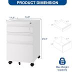 Fesbos 3 Drawer Mobile Metal File Cabinet, White Filling Cabinet with Lock, Pre-Built Office Storage File Cabinet with Wheels Under Desk - Assembled Required