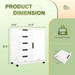 LISSIMO 5 Drawer Metal Storage Cabinet with Doors,Dresser Chest with Doors and Shelves,Mobile File Cabinet Printer Stand Storage Cabinets for Home Office(White)