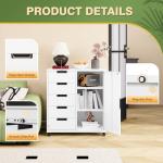 LISSIMO 5 Drawer Metal Storage Cabinet with Doors,Dresser Chest with Doors and Shelves,Mobile File Cabinet Printer Stand Storage Cabinets for Home Office(White)