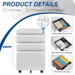 Fesbos 3 Drawer Mobile Metal File Cabinet, White Filling Cabinet with Lock, Pre-Built Office Storage File Cabinet with Wheels Under Desk - Assembled Required