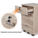 Bonnlo 26"H 3 Drawer File Cabinet with Lock, Rolling File Cabinet Under Desk, Mobile File Cabinets for Home Office, Wood File Cabinet Printer Stand for Letter Size File Folders, Assembly Required, Oak