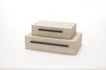 Generic Sagala Set of 2 Ivory Shagreen Decorative Boxes With Black Metal Handles, Faux Leather Jewelry Boxes Modern Storage Boxes Photo Boxes Memory Boxes Home Organizer Box(Ivory), 14.2x8.6x3.5cm