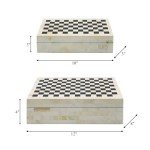 Sagebrook Home Decorative Storage Boxes Set – Checkered Design, Resin & Wood Keepsake Boxes – Stylish Organizer for Home, Office, Bedroom, or Living Room – 10" & 12 Inches, Black & Ivory