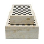 Sagebrook Home Decorative Storage Boxes Set – Checkered Design, Resin & Wood Keepsake Boxes – Stylish Organizer for Home, Office, Bedroom, or Living Room – 10" & 12 Inches, Black & Ivory