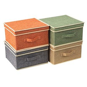 DOMEraax Storage Bins with Lid, Foldable Clothing Storage Box case with Handle for Closet, Bedroom, Home, 4 Color Set Rainbow colors series, 13L x 12.5W x 7H inch