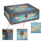 ELLDOO Decorative Treasure Chest Box, Wooden + PU Leather Storage Box for Jewelry Trinkets Photos, Rectangular Keepsakes box for Girls Women Gifts, Green Map Pattern
