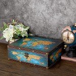 ELLDOO Decorative Treasure Chest Box, Wooden + PU Leather Storage Box for Jewelry Trinkets Photos, Rectangular Keepsakes box for Girls Women Gifts, Green Map Pattern