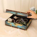 ELLDOO Decorative Treasure Chest Box, Wooden + PU Leather Storage Box for Jewelry Trinkets Photos, Rectangular Keepsakes box for Girls Women Gifts, Green Map Pattern