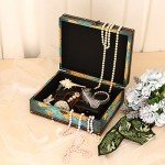 ELLDOO Decorative Treasure Chest Box, Wooden + PU Leather Storage Box for Jewelry Trinkets Photos, Rectangular Keepsakes box for Girls Women Gifts, Green Map Pattern