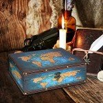 ELLDOO Decorative Treasure Chest Box, Wooden + PU Leather Storage Box for Jewelry Trinkets Photos, Rectangular Keepsakes box for Girls Women Gifts, Green Map Pattern